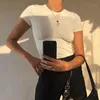 Women's T-Shirt Bodice 2022 Summer Fashion Solid Color Round Collar Top To Show Bust Shape Simple Sexy Slim With Short Sleeves