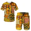 est Africain Imprimer Femmes Hommes T-shirts Ensembles Afrique Dashiki Hommes Survêtement Vintage Tops Sport Et Loisirs Été Costume Masculin 220617