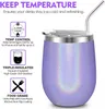 New 12oz Stainless Steel Wine Glass Mugs Insulated Handleless Travel Glass Coffee Mug with Sliding Lid and Reusable Straw Christmas Gift Glitter Lavender EE