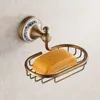 Badtillbehör Set Antique Brass Ceramic Base Badrumstillbehör Robe Hook Paper Holder Handduk Bar Soap Basket Hårdvara KXZ007BATH