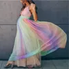Sexy Maternity Dresses Pography Long Pregnancy Po Shoot Prop For Baby Showers Party Rainbow Tulle Pregnant Women Maxi Gown 220331