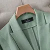 Summer Solid Color Elegant Green Blazer Casual Thin Women Jacket Women's Korean Style V-Hals Office Lady Coat 220802