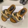 Women sandals JW designer Slippers England Genuine Leather Cowskin Scuffs Slipper Wood Bottom Flat Heels Gold Chain Slides Sandals high quality Luxury Shoes