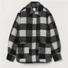 HM women s new fall polo long sleeve black and white plaid blended soft tweed Pocket Shirt coat 0787160 LJ201021