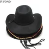 Western Cowboy Hats for Men Wide Brim Panama Trilby Jazz Hats Party Party Sombrero Cap Hat z paskiem 220514