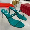 Rene Caovilla 2022 Sandaler av hög kvalitet Sandaler Designers 100% läder Nya klackar Sandal Summer Crystal Womens Wedding Dress Shoes Heels Hoste Sexiga glider tofflor med låda