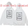 Ditt eget designmärke /bild anpassade män kvinnor diy hoodies tröja casual hoody kläder 14 färg lösa mode 220726