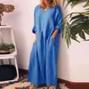 Summer Casual Women Solid Color Oversize Maxi Cotton Long Shirt Kaftan Dress Loose Dresses Fashion Ladies Clothing 220613