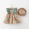 Toddler Kids Baby Girls Summer Patchwork Dress Ruffle Sleeve Floral A-Line Dress + Floral Hat 6M-3T