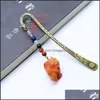 Andere losse kralen sieraden van 6pcs Antiek koperen metaal Bookmark Beading met handgemaakte 7 chakra -genezende kristallen Irregar Tuimelstenen Gemstones