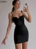 Klalien 여자 드레스 섹시한 섹시한 모시 패치 워크 Slim Solid Mini Bodycon 드레스 Y2K 나이트 클럽 파티 해변 휴가 뉴 2022 Y220510