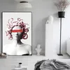 Roze Medusa Sculptuur Canvas Poster Graffiti Art Canvas Schilderij Medusa Cover Gezicht Creativiteit Muur Foto voor Woonkamer Decor