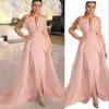 2022 Simple Vintage Mermaid Evening Dresses Pink Soft Stain Formal Dress Elegant Party Dress Prom Gown Detachable Train Vestidos De Fiesta