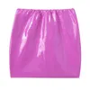 Womens Latex Patent Leather Miniskirt Solid Color Elastic Waistband Glossy Pencil Kirt Night Club Party Music Festival Costume 220701