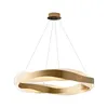 220V modern post-modern ljuskrona borstat guld rund hängande lampa vardagsrum loft luster design kreativ tak ljuskrona