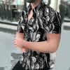 Camisas casuais masculinas dos anos 60 Men Spring e Summer Fashion Top Top Botão de lapela de lapela de manga curta Grande tamanhos médios