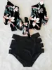 Floral Ruffled Hem Bikini Set Women Flora V-Neck High-Waisted Two Piece Swimsuit Girl Beach Bathing Suit Swimwear Biquinis 220423