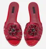 Marchi eleganti Sandali in pizzo arcobaleno Pantofole Appartamenti Fiore Cristalli Suola in pelle con marchio Scivolo Abbellimento gioiello Mulo Casual Walking EU34-41