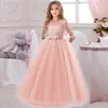 Sommarvita rosa långa brudtärna klänning baby båge klänning barn kläder för flickor barn prinsessa fest bröllopsklänning 10 12 år 220521