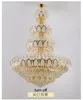 Golden Lotus Crystal Chandeliers LED Modern Big Long Chandelier Lights Fixture European Flower Multi-Layer Hanging Lamps Temple Villa Home Indoor Lighting D150cm