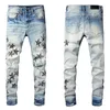 Designer Jeans Mens Denim Embroidery Pants Fashion Holes Trouser US Size 28-40 Hip Hop Distressed Zipper trousers For Male 2022 Top Sell