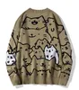 Męskie pulovery swetry śliczne kota z dzianiny streetwear gimized harajuku o-drewna sweter mężczyźni kobiety bawełniane ubranie żakardowe ubranie