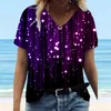 Damen T-Shirt Damen Mode 3D Sternenhimmel Tie Dye Print Top Frauen Plus Size V-Ausschnitt T-Shirt Sommer Casual Lose Kurzarm Pullover Clot