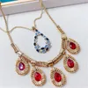 Mode retro ketting oorbellen ring set voor vrouwen hoogwaardige kraag trui ketting hanger diamanten sieraden accessoires