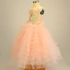 2022 Güzel Lavendar Çiçek Kız Elbise 3D Çiçekler Kızlar Pageant Abiye Çocuklar Için Düğün Tutu Bebek Kız Elbise İlk Kutsal Communion Gown