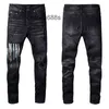 Designer Jeans Trend amirrs-fluid spray painted colorful letter hole patch elastic tight legged jeans NH50