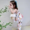 15932 Summer Girls Clothes Set Baby Kids Cartoon Dots Strap Sun-top with Pants 2pcs Clothing Suit Children Outfits