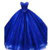 Glitter Royal Blue Quinceanera Klänningar Pärlor Beaded Sweetheart Prom Ball Gowns Vestidos de 15 Anos Mode Lång Tulle Födelsedag Princess Party Gowns Sweet 16 Dress