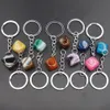 Гексагон Prism Reiki Healing Natural Stone Keychains Chacra Amethyst Pink Rose Crystal Key Кольца Keyrings Женщины мужские ювелирные изделия