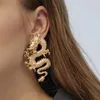 Stud Vintag Punk Gold Tone Firery Dragon Earrings For Women 2022 Unique Chic Metal Statement Earring Jewelry Femme Bijoux Dale22 Farl22