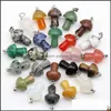 Charms Jewelry Findings Components Mix Natural Stone Quartz Crystal Amethyst Agates Aventurine Mushroom Pendant For Diy Making Accessories