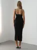 Summer Woman Dress Ruched Maxi Bodycon Mesh Sexy Stretchy Spaghetti Strap es Elegant Long Evening Party es 220629