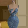 Royal Sheer Neck Paillettes Prom Dresses Senza maniche Appliques in pizzo Abito da sera Custom Made Mermaid Sweep Train Women Formal Celebrity Party Gown