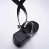 sandals Summer Women Shoes Black Flat Leather Fashion Sandals Flip-Flop Za Lace-Up Thick Soles Ankle Strap For 220623