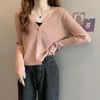 Women's Knits & Tees Cardigan Women Cropped Sweater V-neck Loose Casual Candy Color Basic Fashion All-match Tender Female Korean Style InsWo