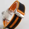 Wristwatches 41mm Self Winding Men Watch Automatic GMT Movement Sapphire Glass Orange Rubber Strap Date Window