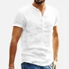 Men Short Sleeve Linen Breathable Casual Slim Fit Solid Cotton Shirts Mens Pullover Tops Blouse 220614