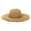 Été couleur unie chapeau de paille femmes Temperamen grand bord plage chapeau de soleil voyage pliable Protection UV Panama casquette