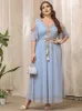 Plus size jurken toleen elegante vrouwen grote maxi 2022 zomer blauw gegolfd oversized lang moslim feest avondfestival kleding