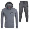 2 stycken sätter TRACKSUIT Män Kvinnor Märke Logo Skriv ut Hooded Sweatshirt + Drawstring Byxor Man Sport Hoodies Running Sportkläder