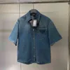 fatto vecchia camicia a maniche corte in denim novità estiva tasca a triangolo rovesciato bottone allentato per uomo e donna