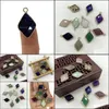 Arts And Crafts 15X25Mm Natural Crystal Stone Rhombus Charms Green Blue Rose Quartz Pendants Gold Edge Trendy For Necklace Sports2010 Dhmxg
