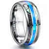 Cluster Anneaux Bague De Mariage 8 MM Large Surface Ronde Hommes Deux Bande De Coquillage Figure Bleu Opale Tungstène Bijoux En Gros Edwi22