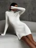 Casual Dresses Knit High Neck Skims Mini Dress Long Sleeve Sexy Bodycon Women Autumn Winter White Elegant Fashion Office Lady Dres231D