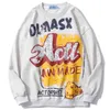 Moishe Tide Graffiti Letter Print Round Neck Sweater for Men Loose Ins Hip Hop Versatile Couple