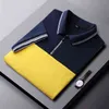 Camisas de polos masculinas de verão 2022 verão de alta qualidade de cor de colorblock masculino de manga curta tops slim lapel-up machos camisetas machos l220704